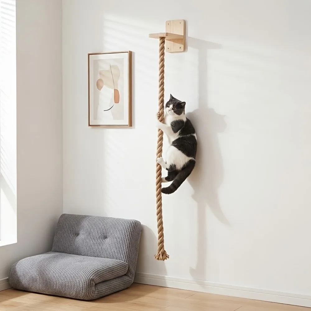 Rascador Vertical de Pared para Gatos — Sisal Natural y Madera de Pino