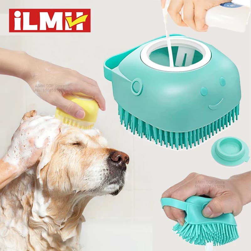 Cepillo de Baño con Dispensador de Champú para Mascotas